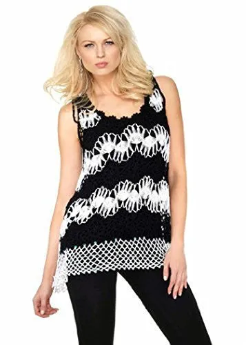 Belldini Striped Crochet Knit Tank Top with Sequin Highlights at Hem