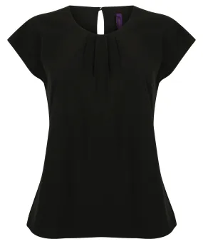 Black - Women's pleat front short sleeve blouse