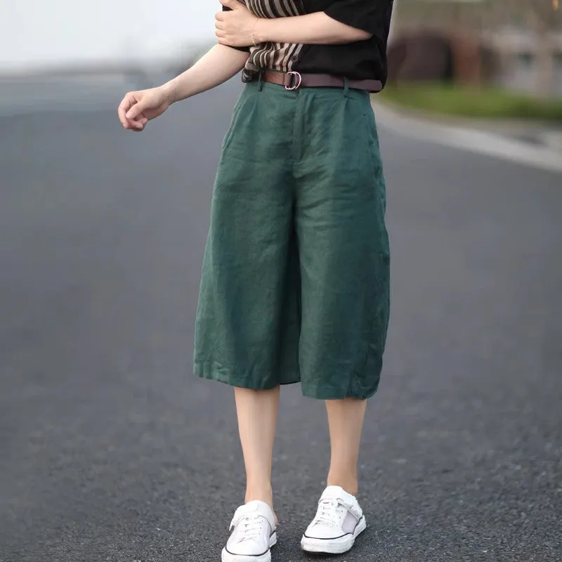 Casual Pants Baggy Oversized Cropped Pants Cotton Linen Cropped Pants Women's Slimming Linen Wide Leg Shorts