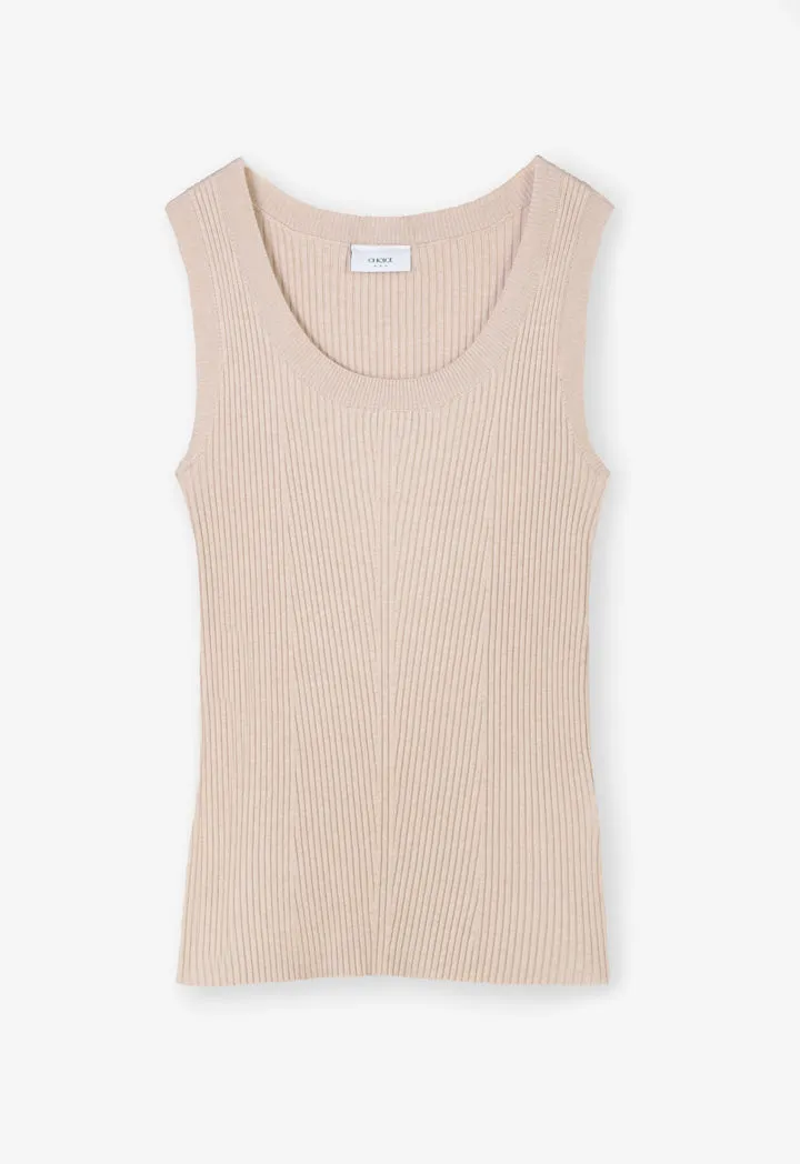 Choice Basic Ribbed Detail Knitwear Beige