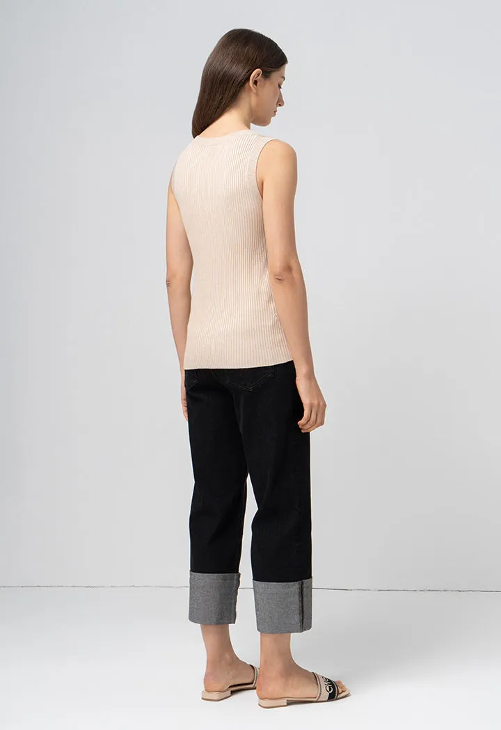 Choice Basic Ribbed Detail Knitwear Beige