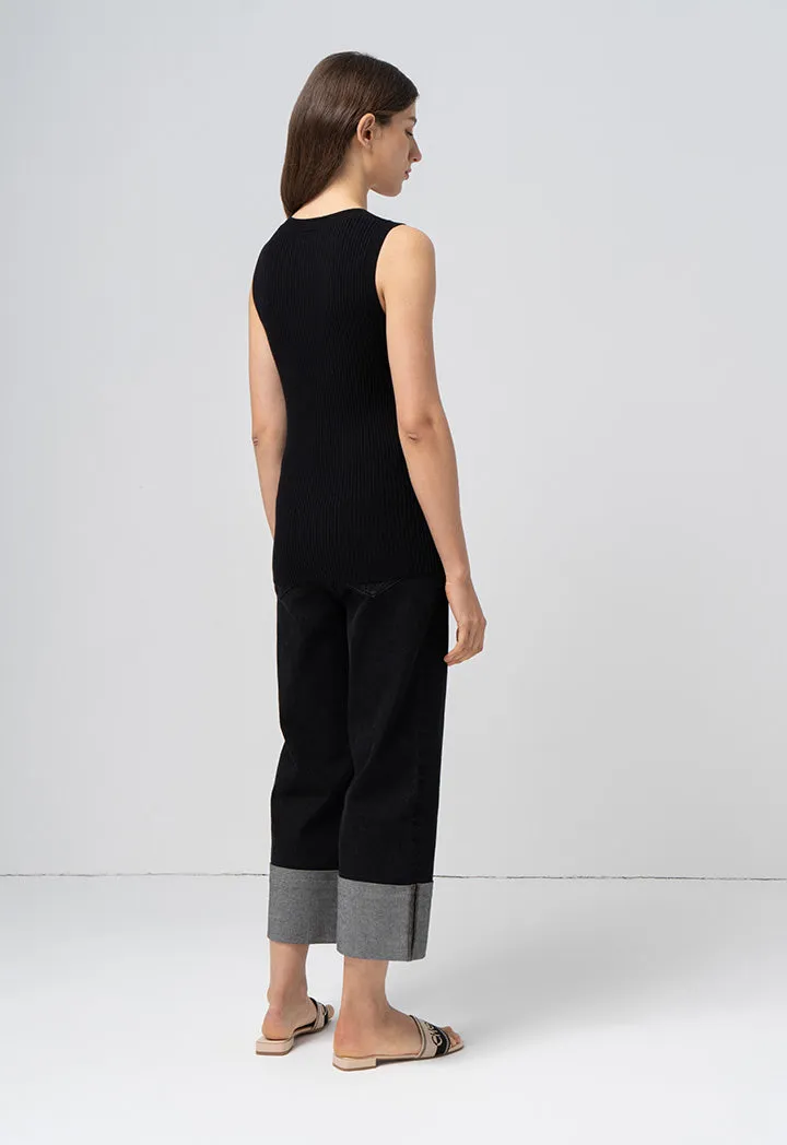 Choice Basic Ribbed Detail Knitwear Black