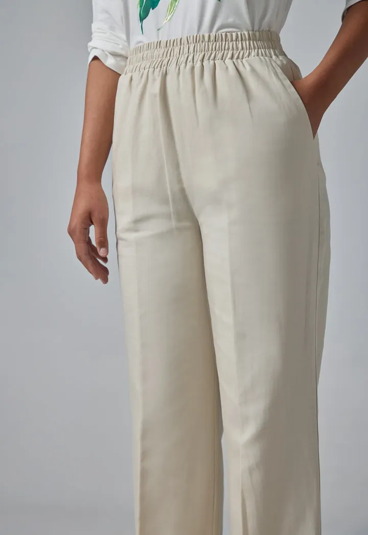 Choice Wide Leg Elasticated Waist Trousers Cream