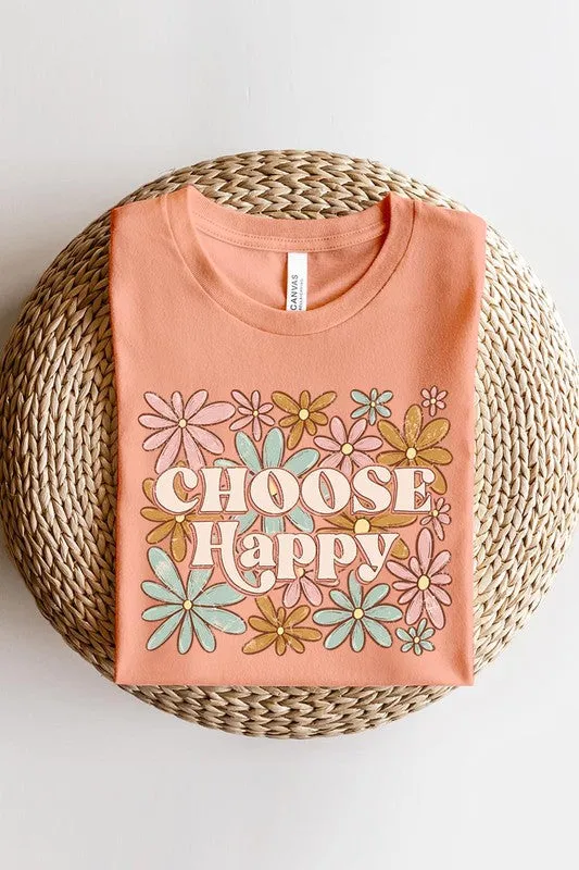 Choose Happy Floral Graphic T Shirt