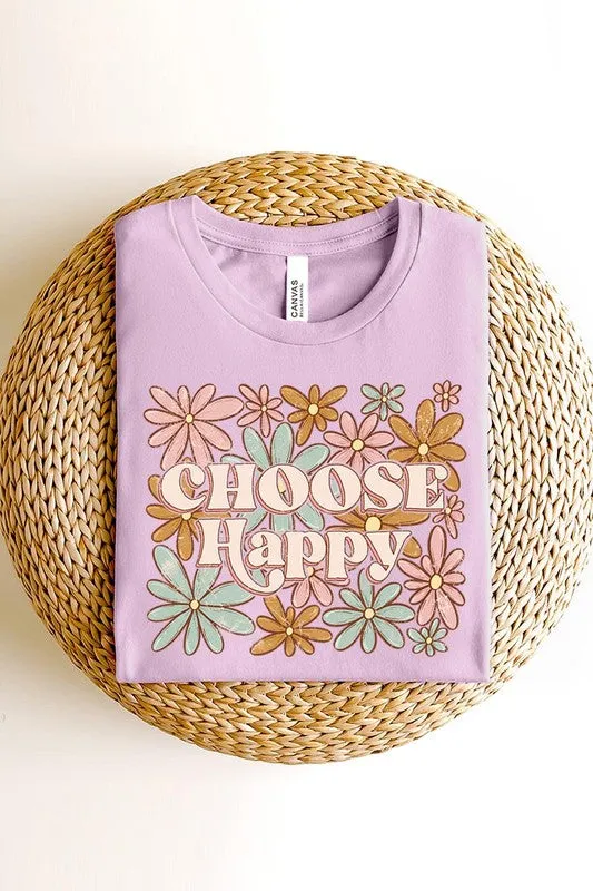 Choose Happy Floral Graphic T Shirt