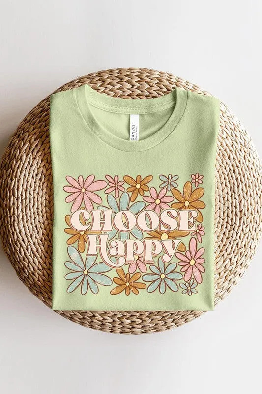 Choose Happy Floral Graphic T Shirt