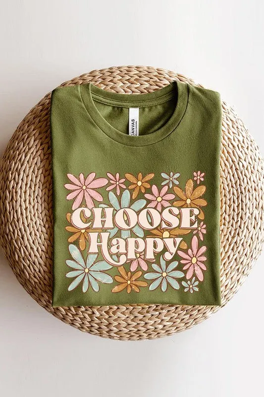 Choose Happy Floral Graphic T Shirt