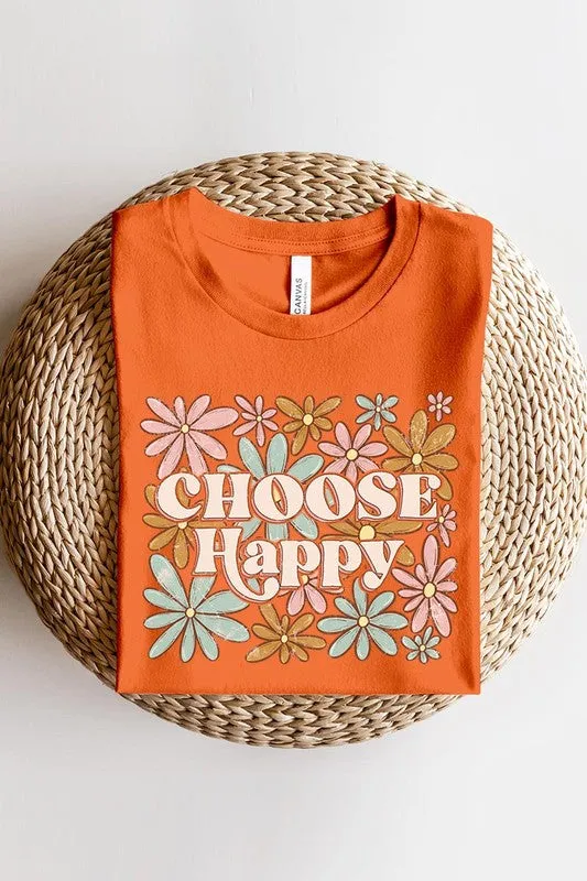 Choose Happy Floral Graphic T Shirt