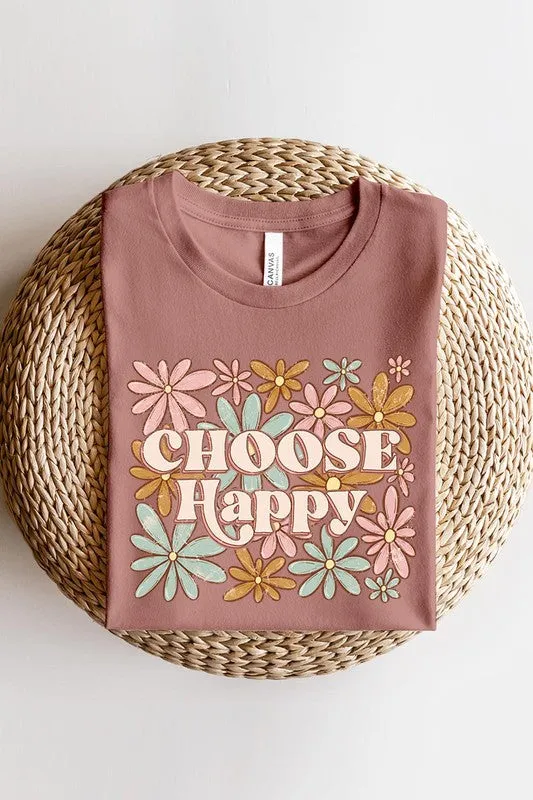 Choose Happy Floral Graphic T Shirt