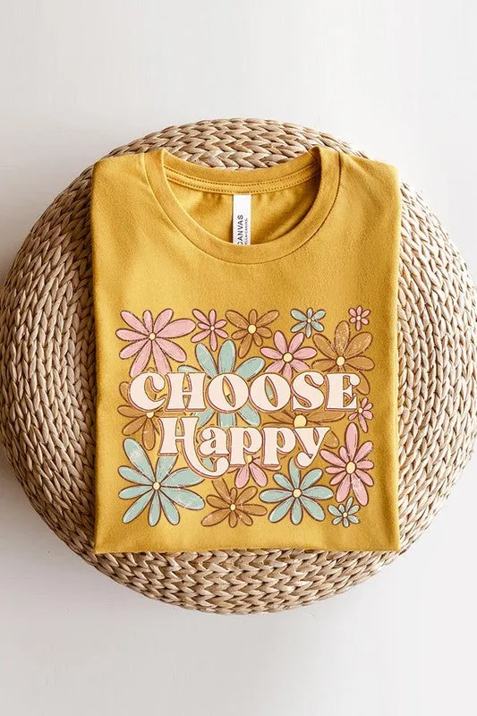 Choose Happy Floral Graphic T Shirt