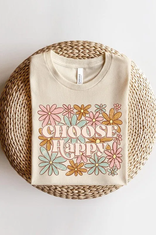 Choose Happy Floral Graphic T Shirt