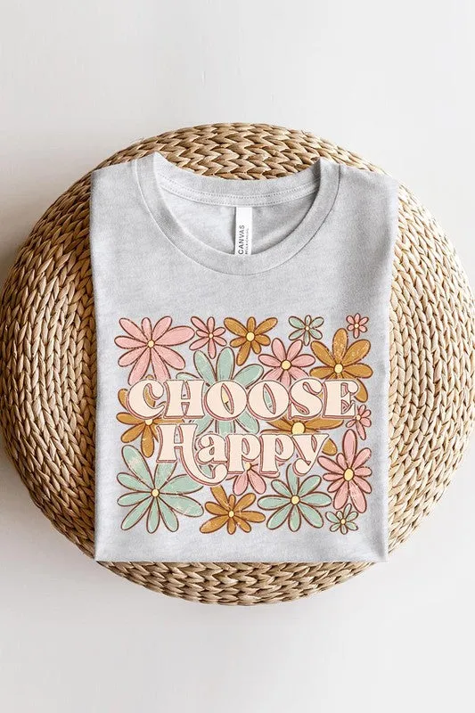 Choose Happy Floral Graphic T Shirt