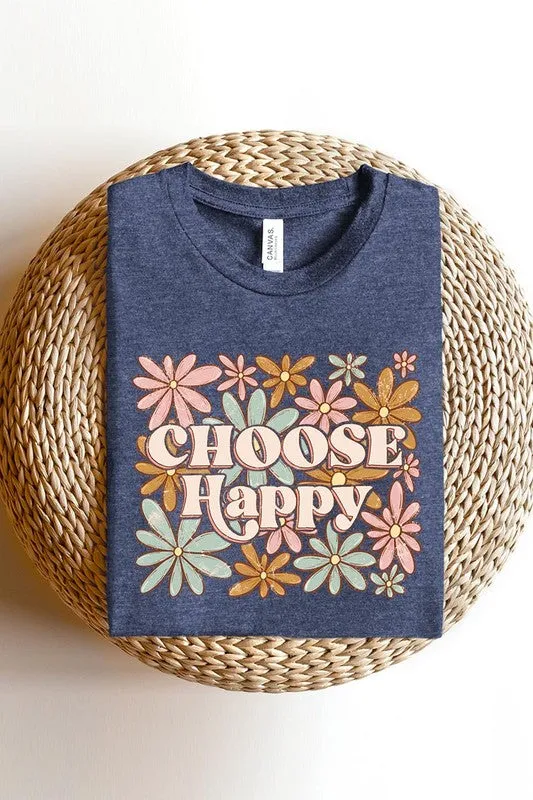 Choose Happy Floral Graphic T Shirt