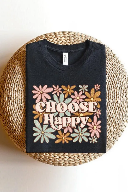 Choose Happy Floral Graphic T Shirt