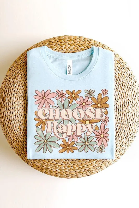 Choose Happy Floral Graphic T Shirt