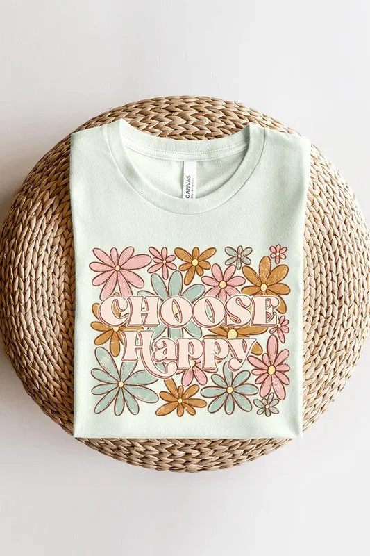 Choose Happy Floral Graphic T Shirt