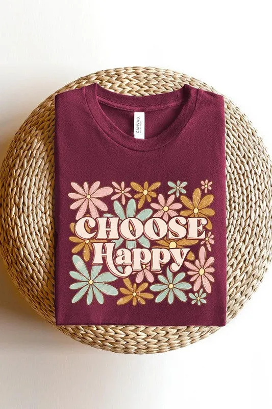 Choose Happy Floral Graphic T Shirt