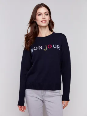 Cotton Blend Bonjour Sweater - Navy