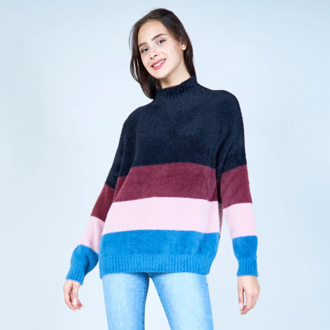 Cozy striped fuzzy sweater wholesale