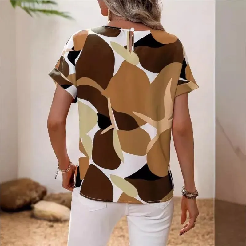 Elegant Contrast Color Short-Sleeve Top for Women