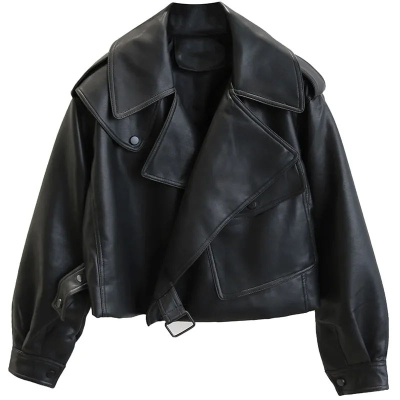 Elegant Flared-Sleeve Leather Jacket for Stylish Women