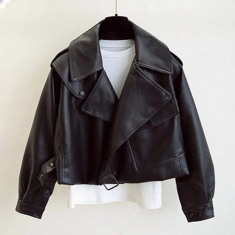 Elegant Flared-Sleeve Leather Jacket for Stylish Women