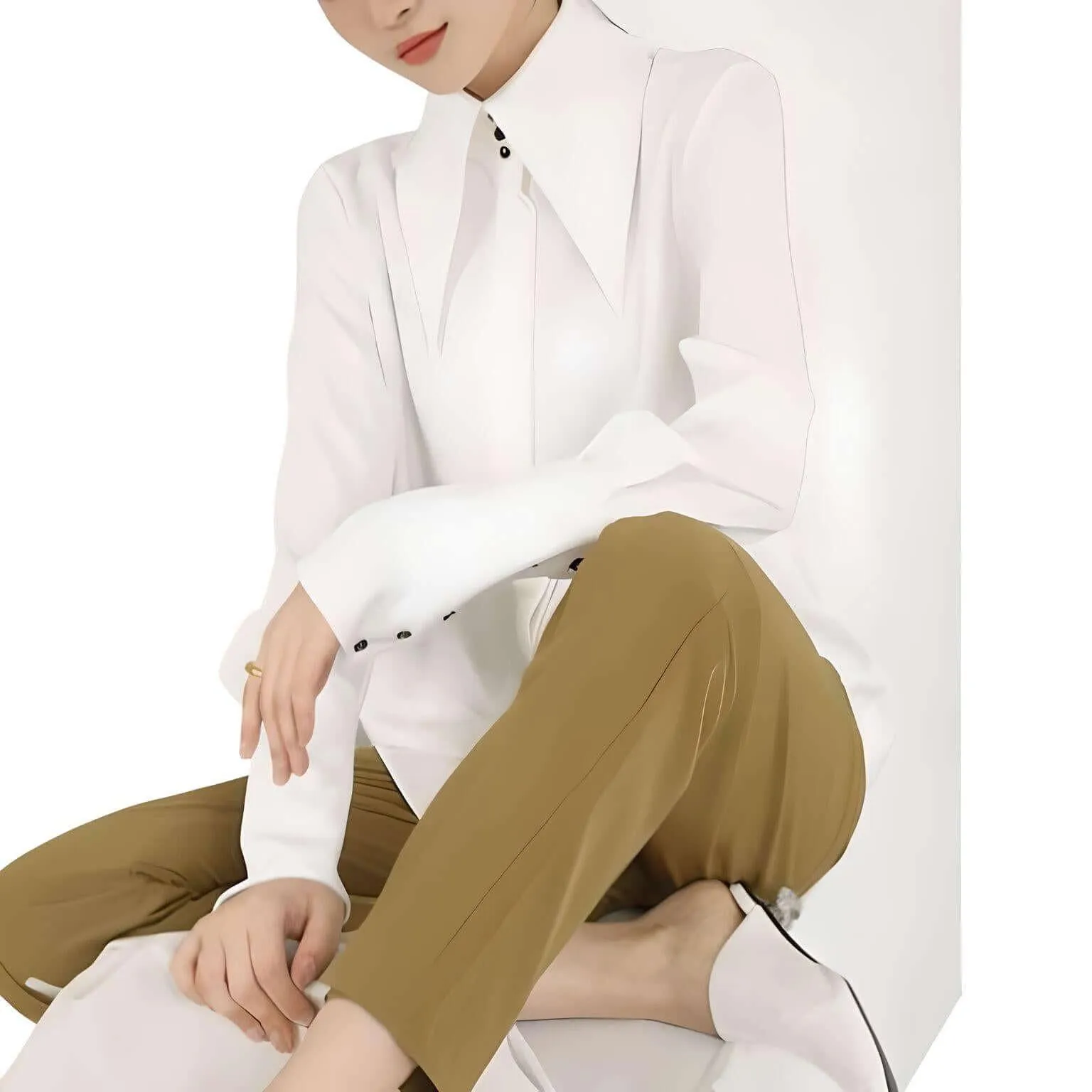 Elegant Turn Down Collar Stylish Long Sleeve Blouse