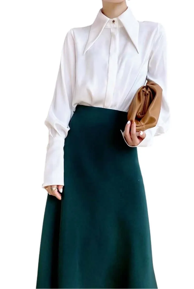 Elegant Turn Down Collar Stylish Long Sleeve Blouse