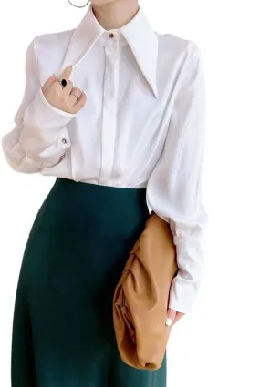 Elegant Turn Down Collar Stylish Long Sleeve Blouse