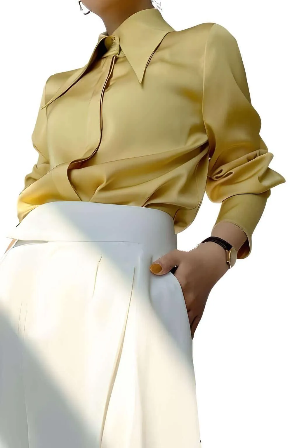 Elegant Turn Down Collar Stylish Long Sleeve Blouse