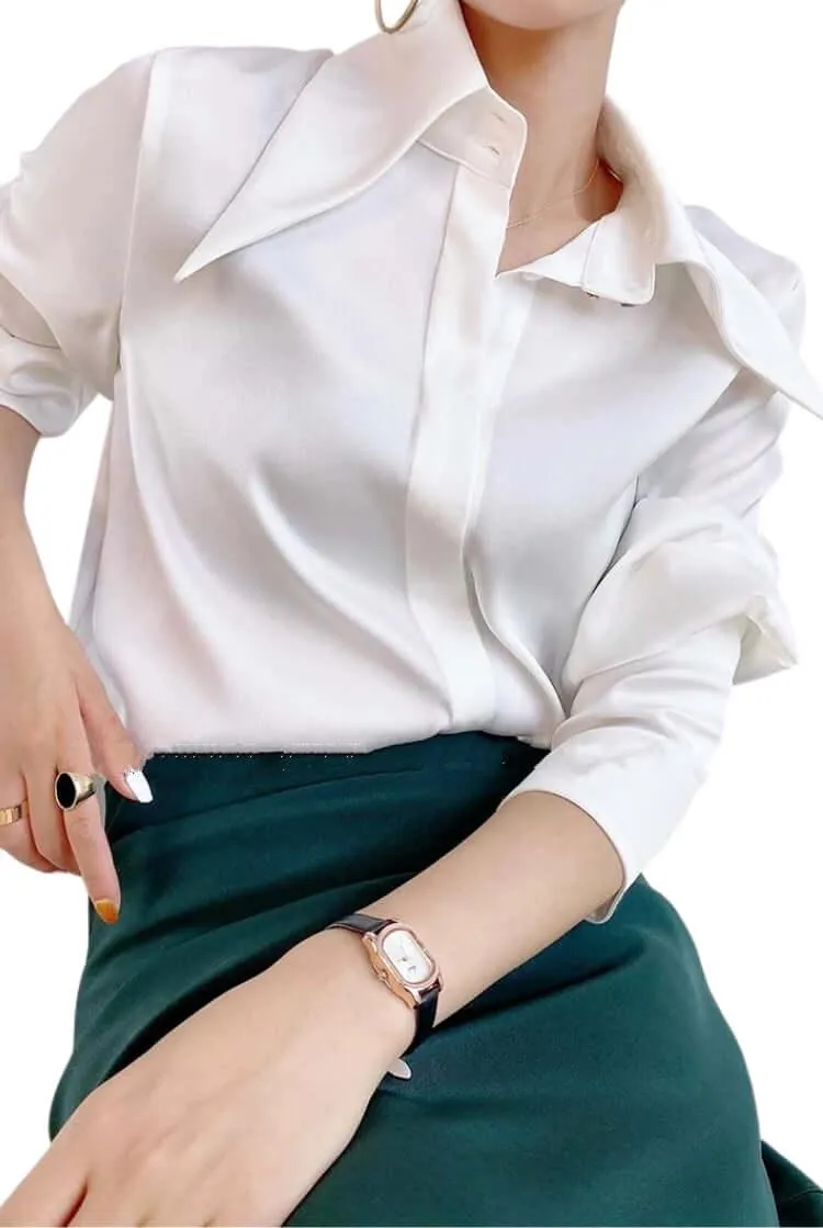 Elegant Turn Down Collar Stylish Long Sleeve Blouse