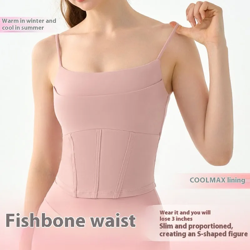 Fake Two-piece Yoga Vest Female Semi-fixed Fishbone Tangent Vest Tops Outerwear