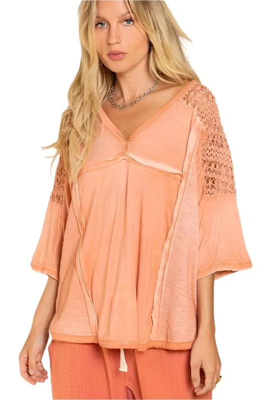 Feminine Boho Crochet Sleeve Top