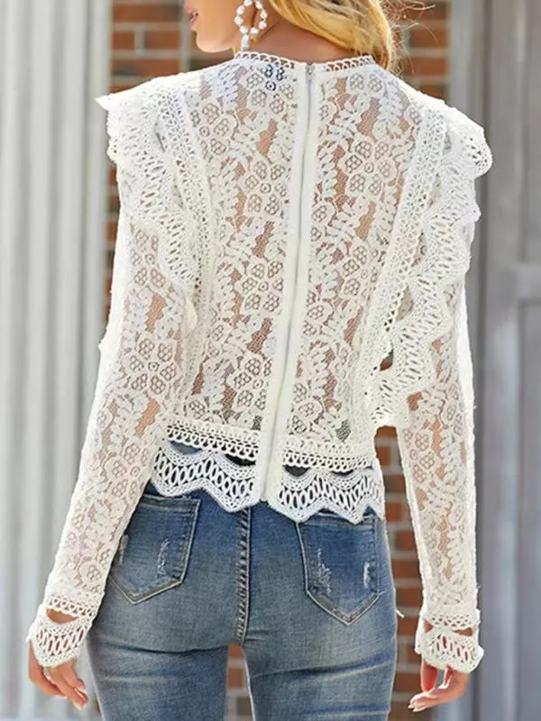 Feminine Delight Women's Long Sleeves Lace Blouse - Elegantly Charming