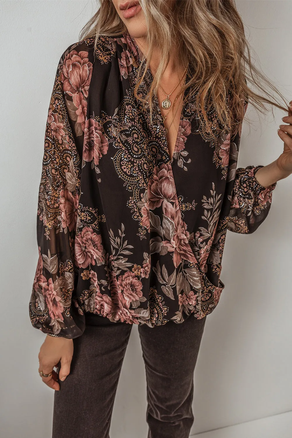 Floral Print Balloon Sleeve Blouse