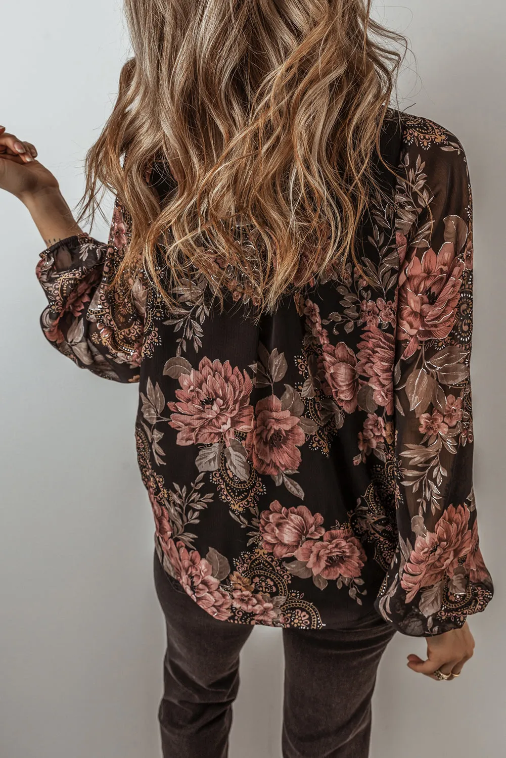 Floral Print Balloon Sleeve Blouse