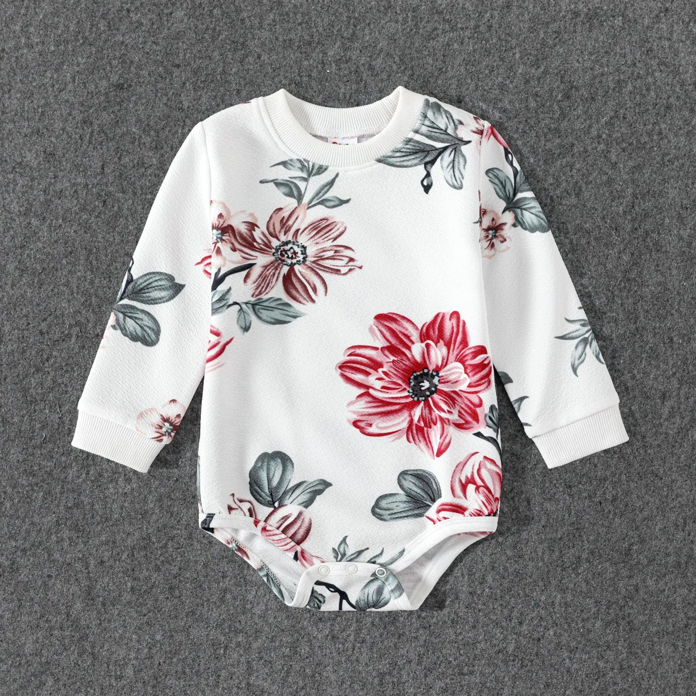 Floral Print Crewneck Drop Shoulder Lace  Long-sleeve Tops for Mom and Me