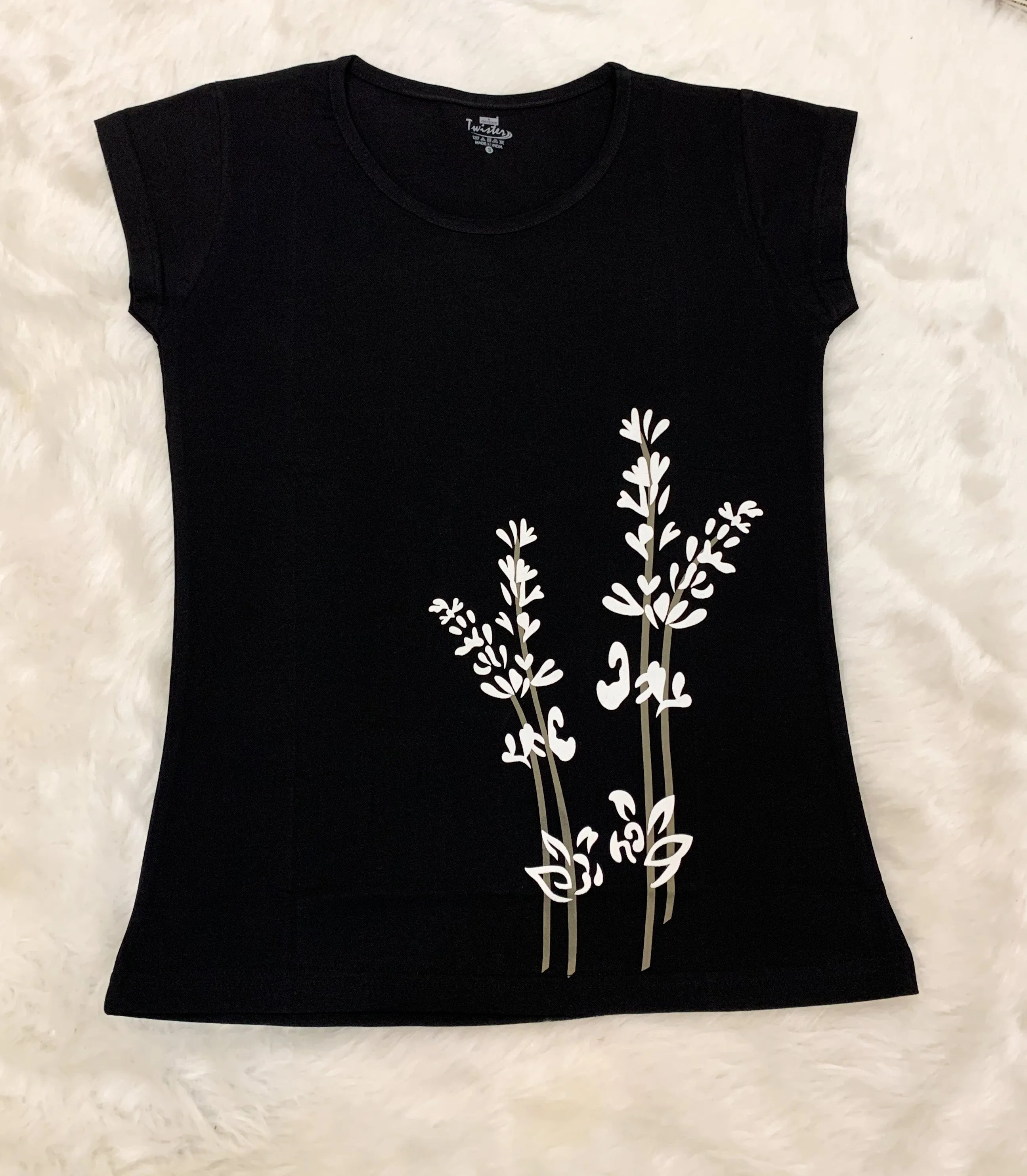 Flower - Black Printed Tees