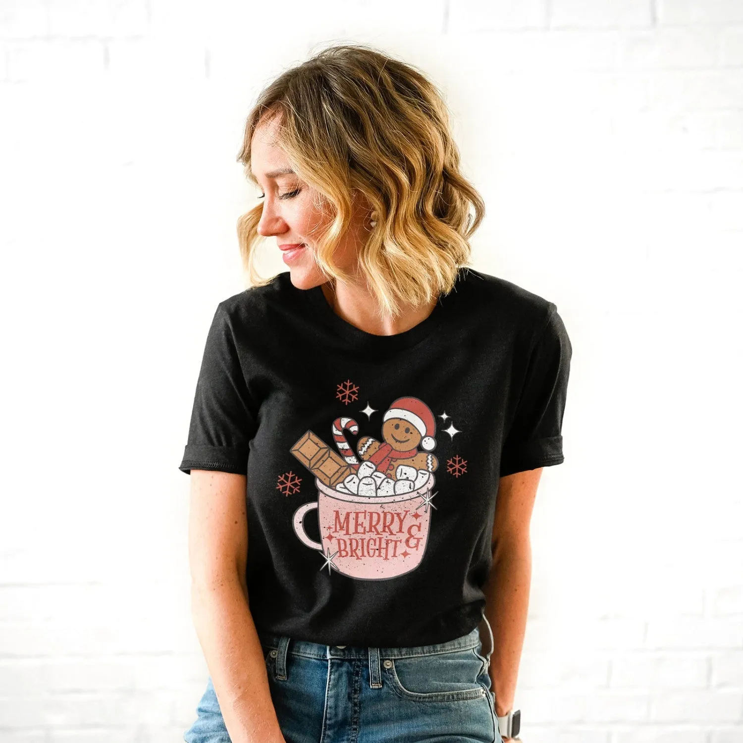 Free - Gift Gingerbread Merry and Bright Tee