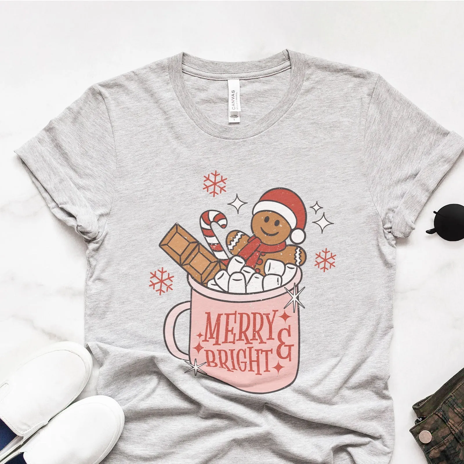 Free - Gift Gingerbread Merry and Bright Tee