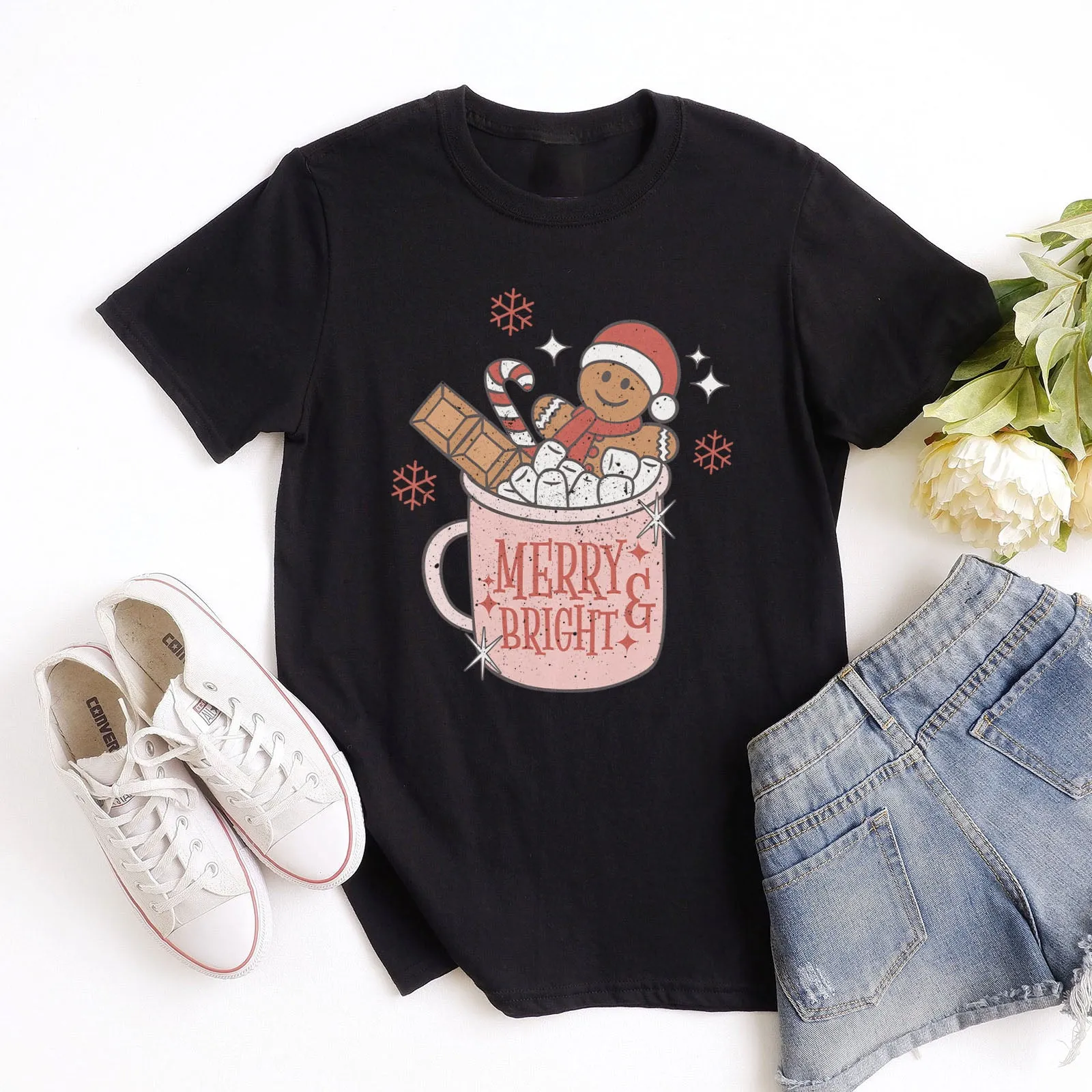 Free - Gift Gingerbread Merry and Bright Tee