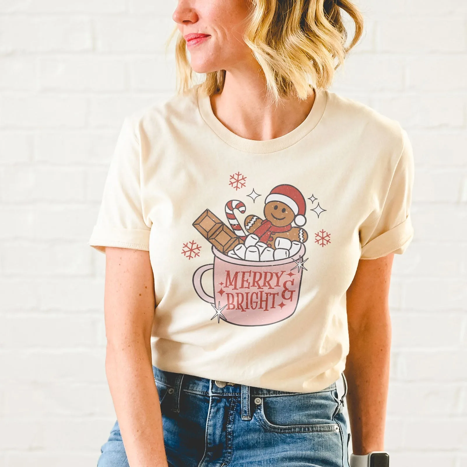 Free - Gift Gingerbread Merry and Bright Tee