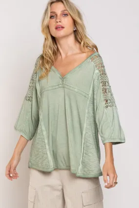 FS CLEARANCE Feminine Boho Crochet Sleeve Top