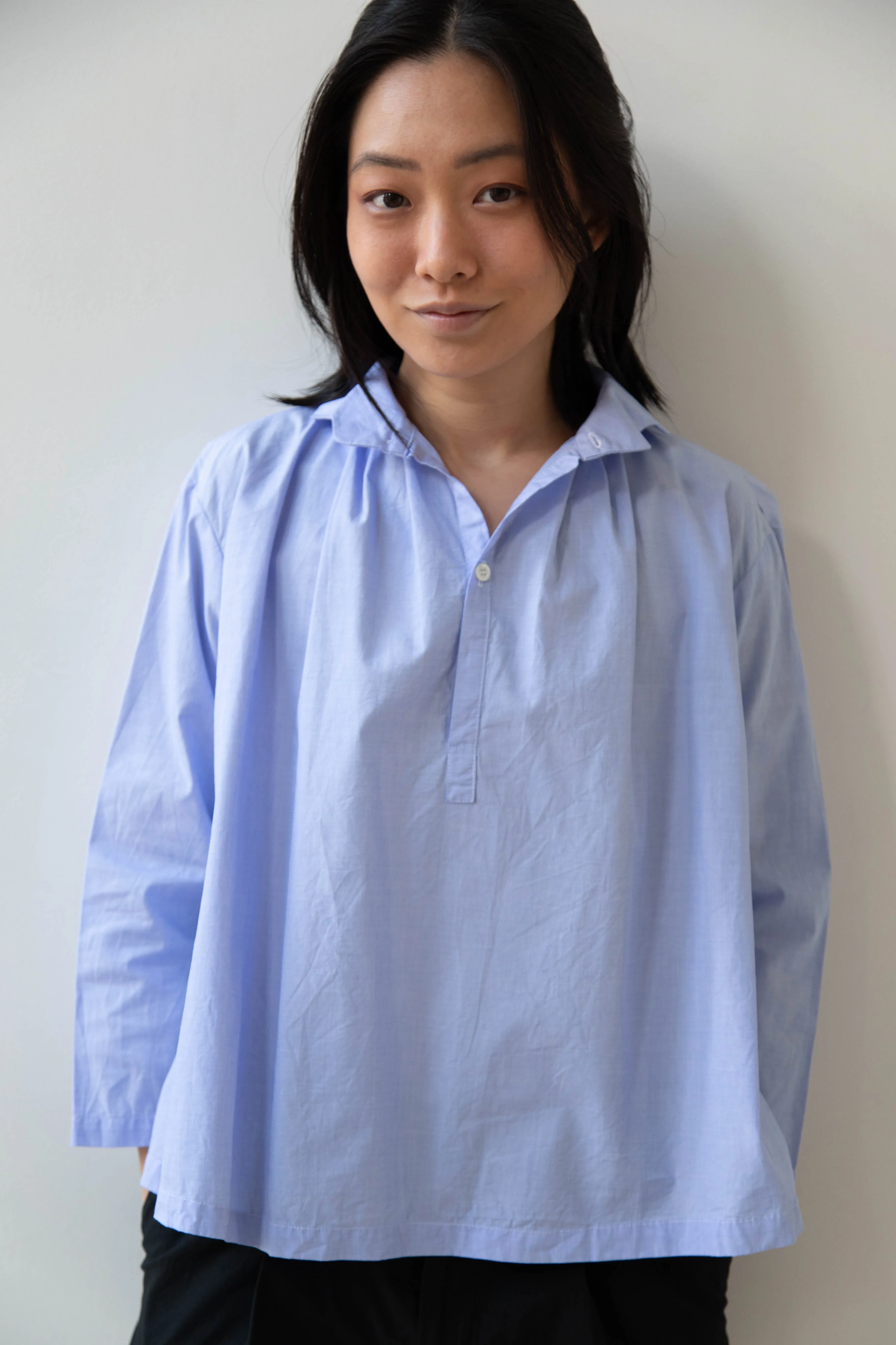 Gallego Desportes | Petite Collar Blouse in Sky Blue