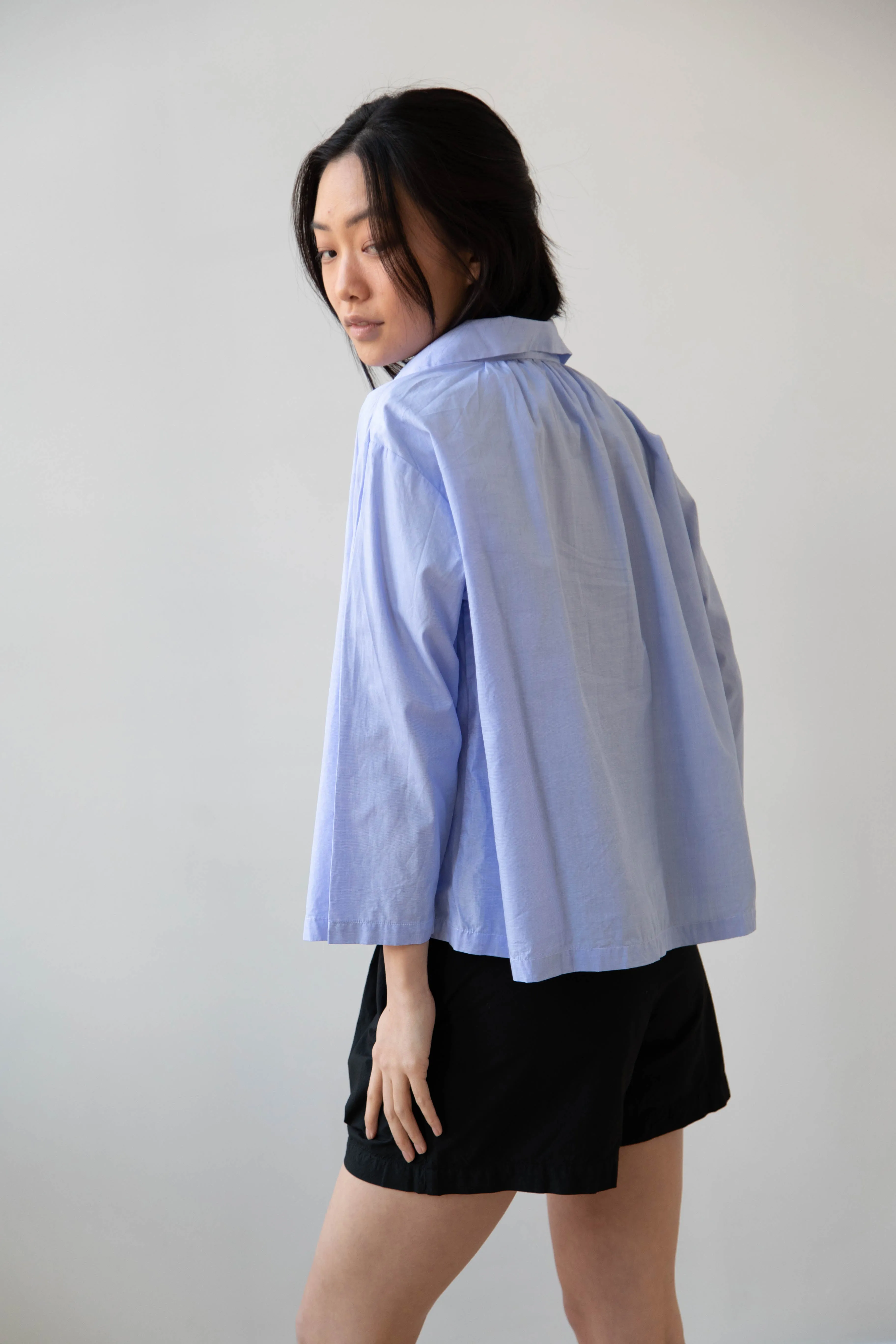 Gallego Desportes | Petite Collar Blouse in Sky Blue