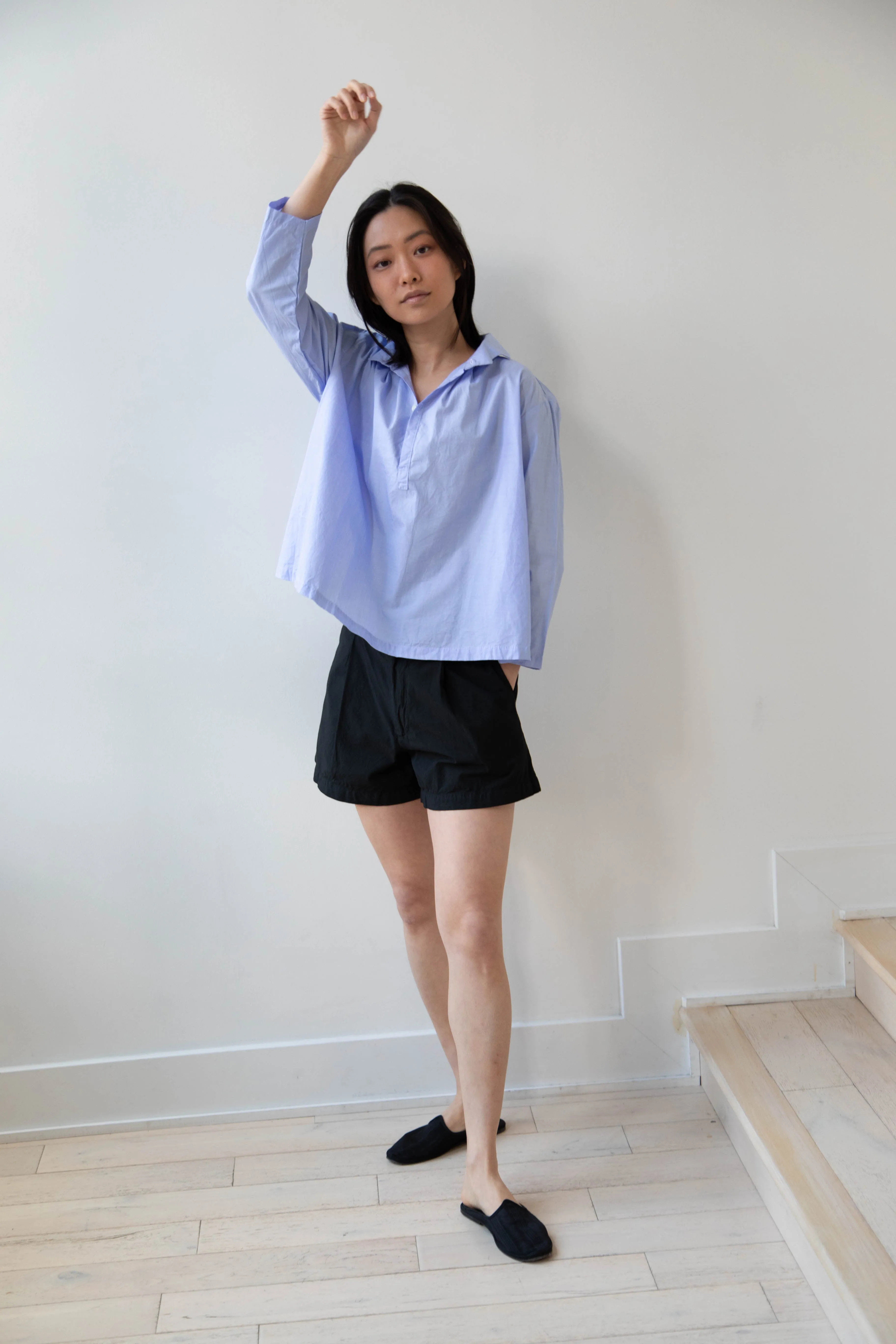 Gallego Desportes | Petite Collar Blouse in Sky Blue