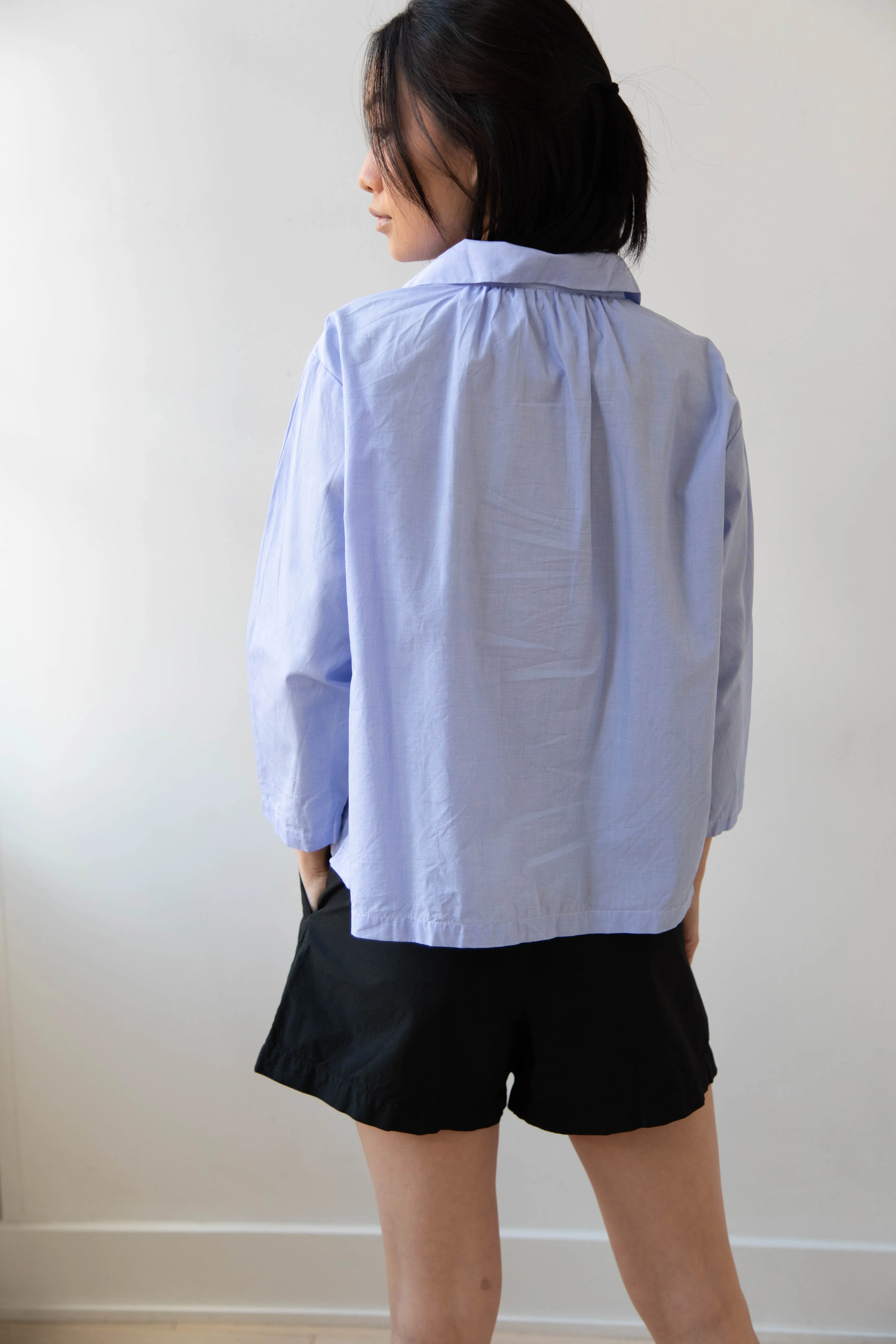 Gallego Desportes | Petite Collar Blouse in Sky Blue