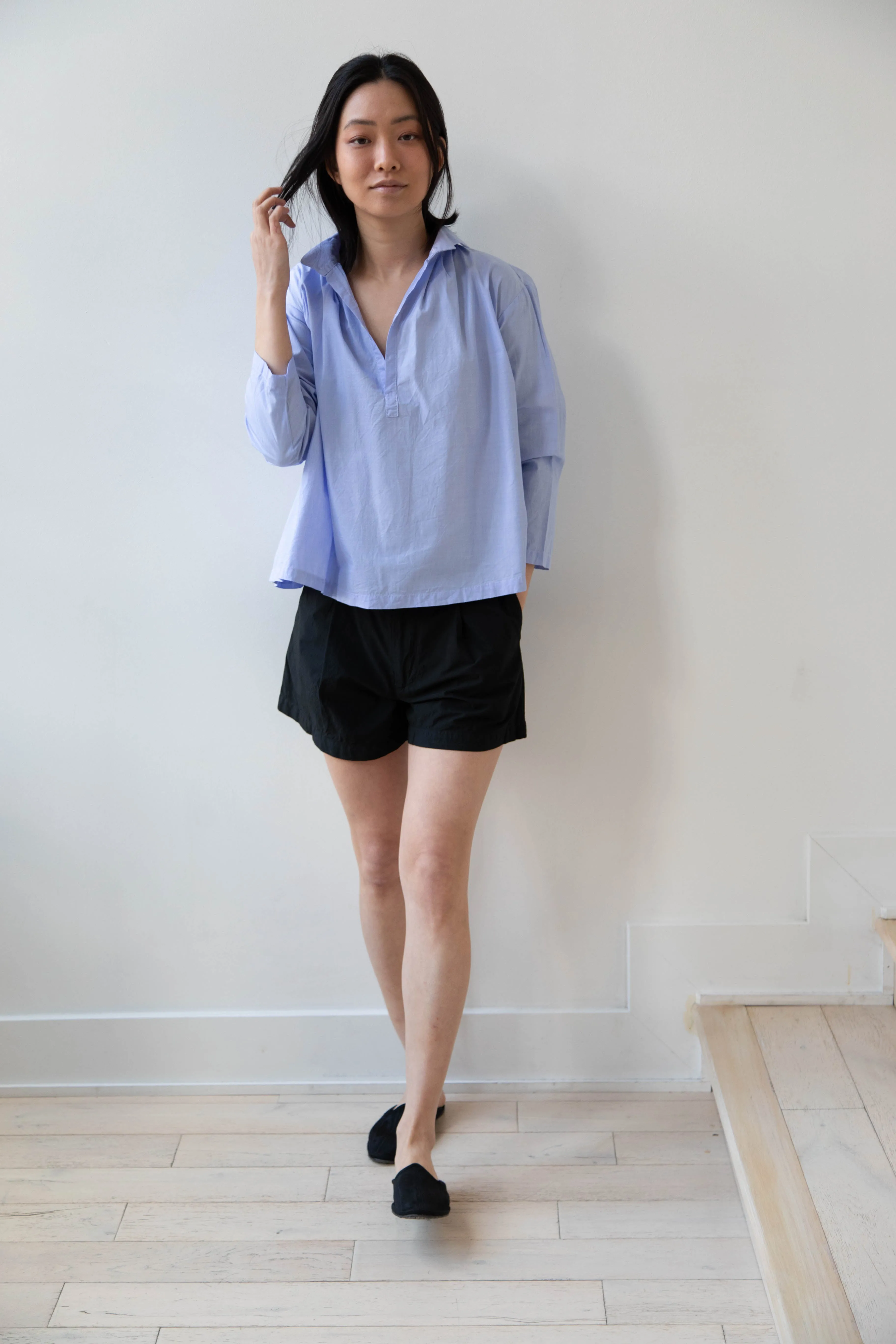 Gallego Desportes | Petite Collar Blouse in Sky Blue