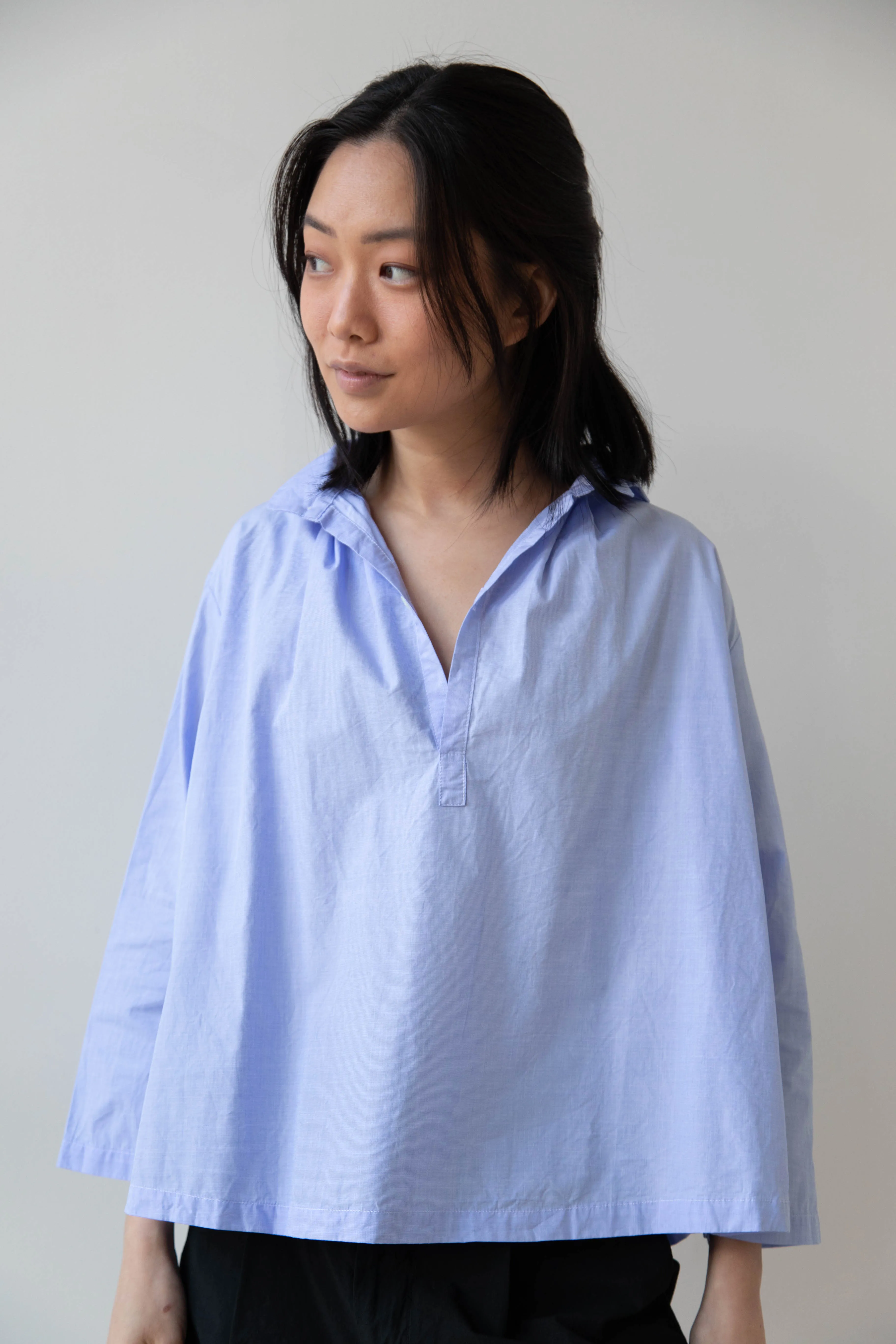 Gallego Desportes | Petite Collar Blouse in Sky Blue