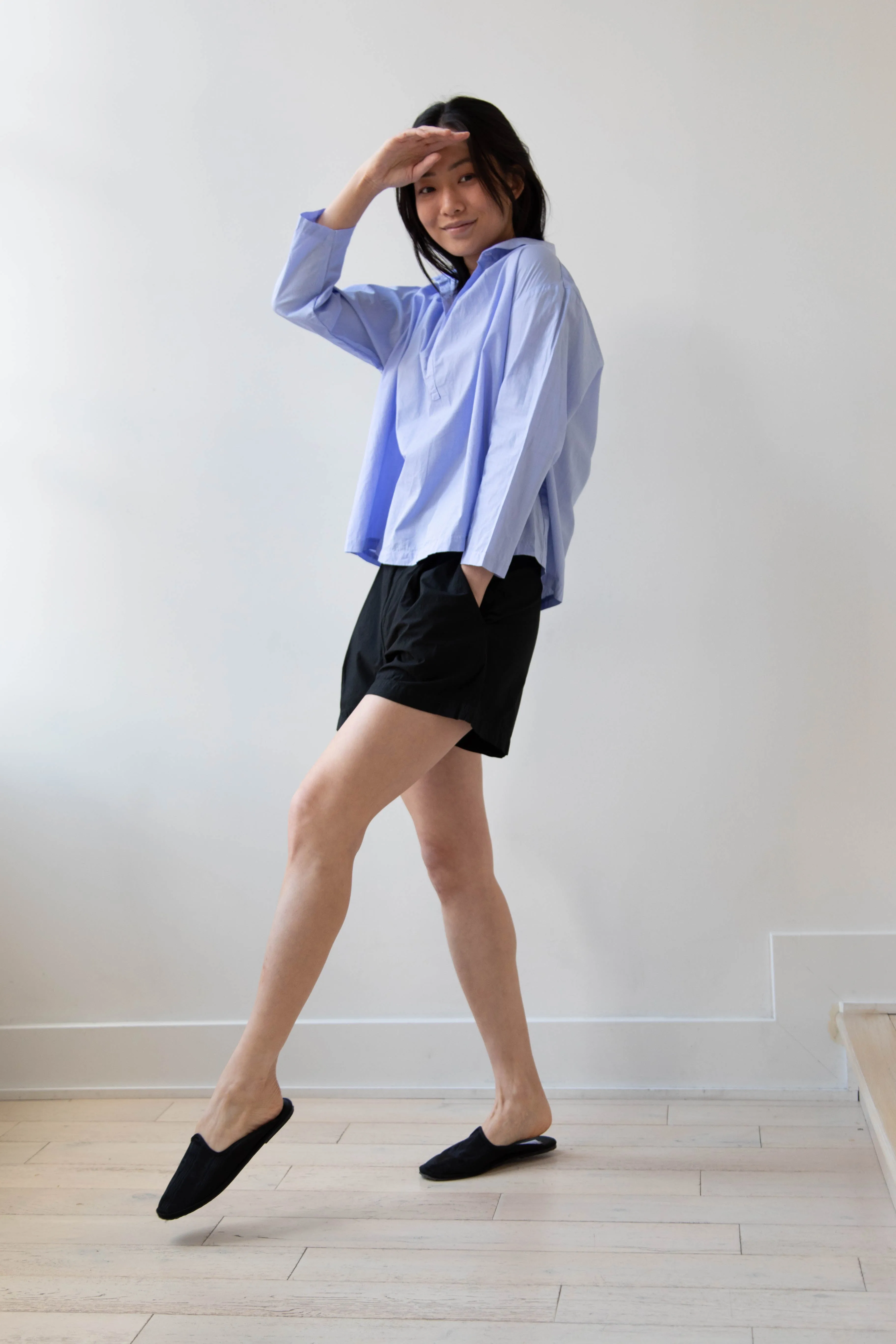 Gallego Desportes | Petite Collar Blouse in Sky Blue